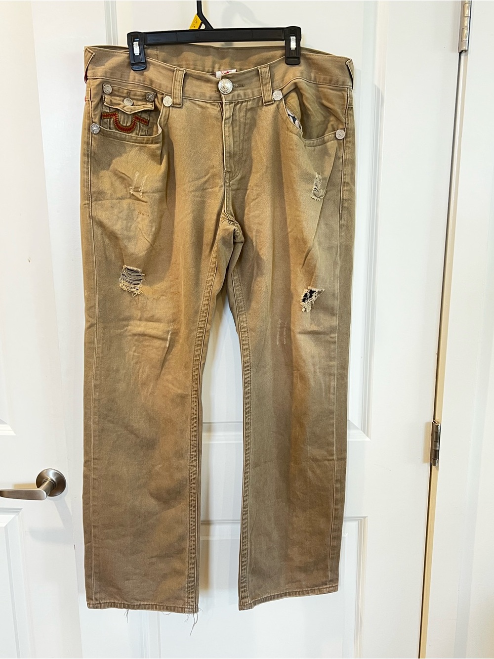 True Religion Men's Distressed Khaki Straight Jeans